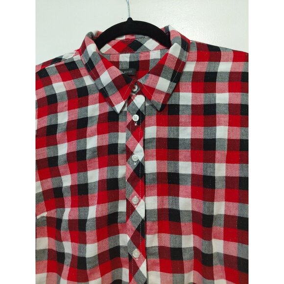 Talbots Flannel Shimmer Button Up Blouse Red White Gold Plaid Cozy Cabin Med - Picture 3 of 7